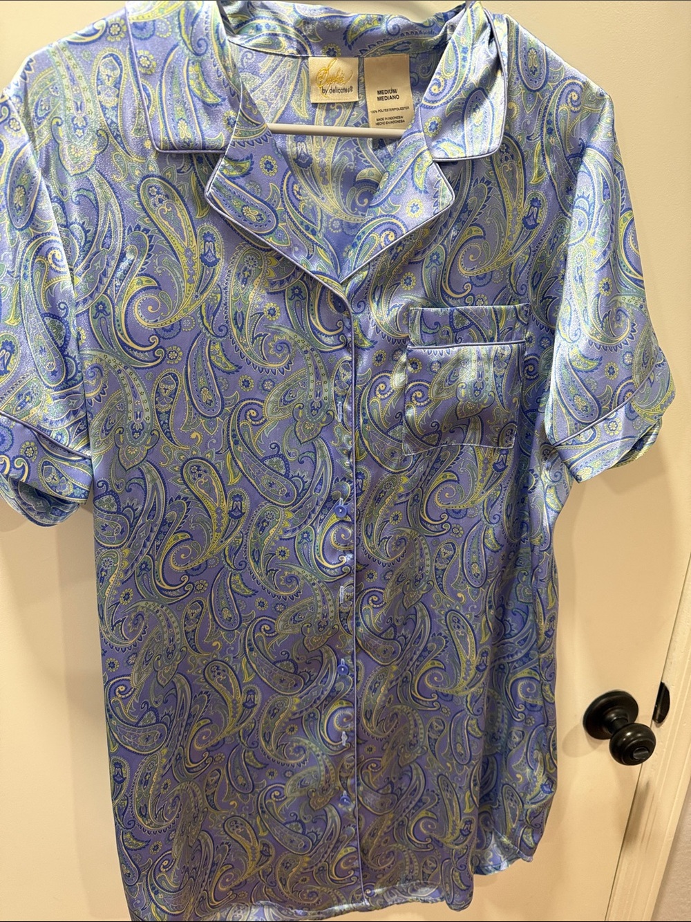 Women “s Paisley Button-Down Shirt - Blue/Green
